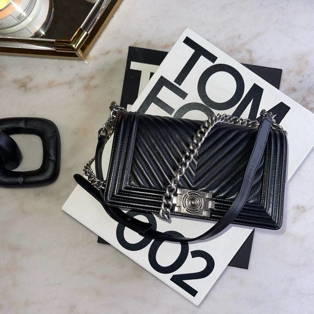 LTL London Black Leather Medium Flap Chain Bag